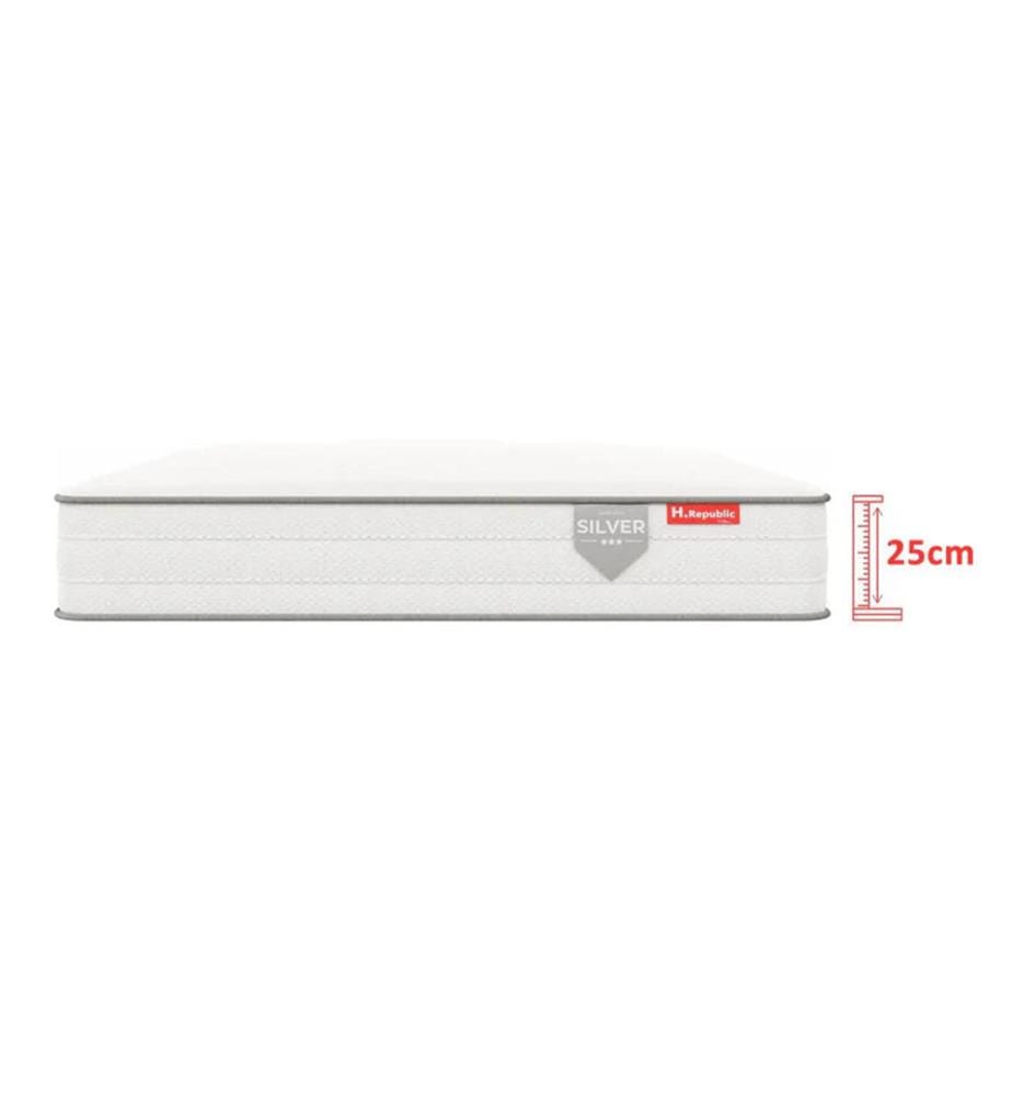 Pack Matratze HSILVER 160x200x25cm + 1 Lattenrost 160x200 + 2 Kopfkissen 60x40x30cm + 1 Duvet 240x220cm