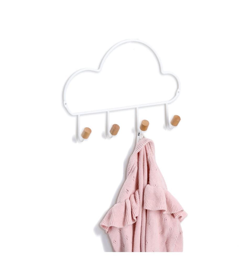 Hakenleiste mit 4 Haken Cloud, Metall/Holz - Weiss