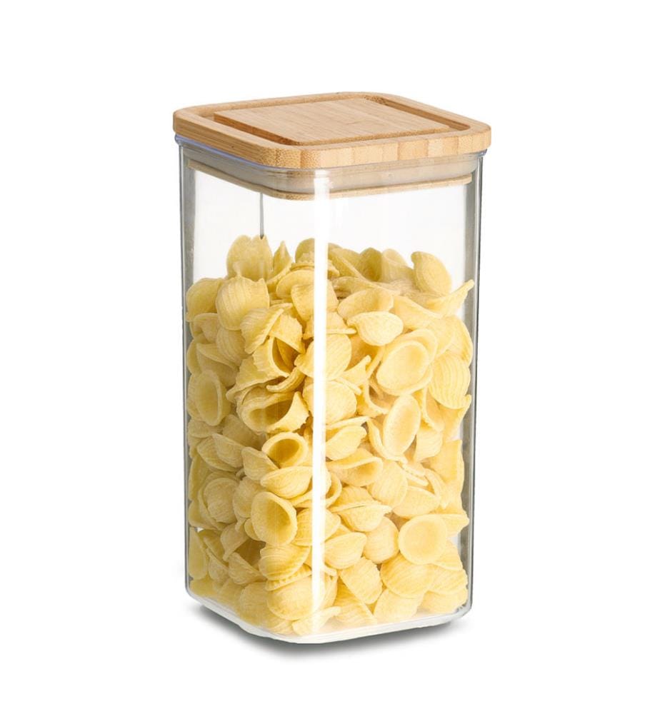 Vorratsdose mit Bambusdeckel, 1200 ml, Kunststoff - Durchsichtig und Braun