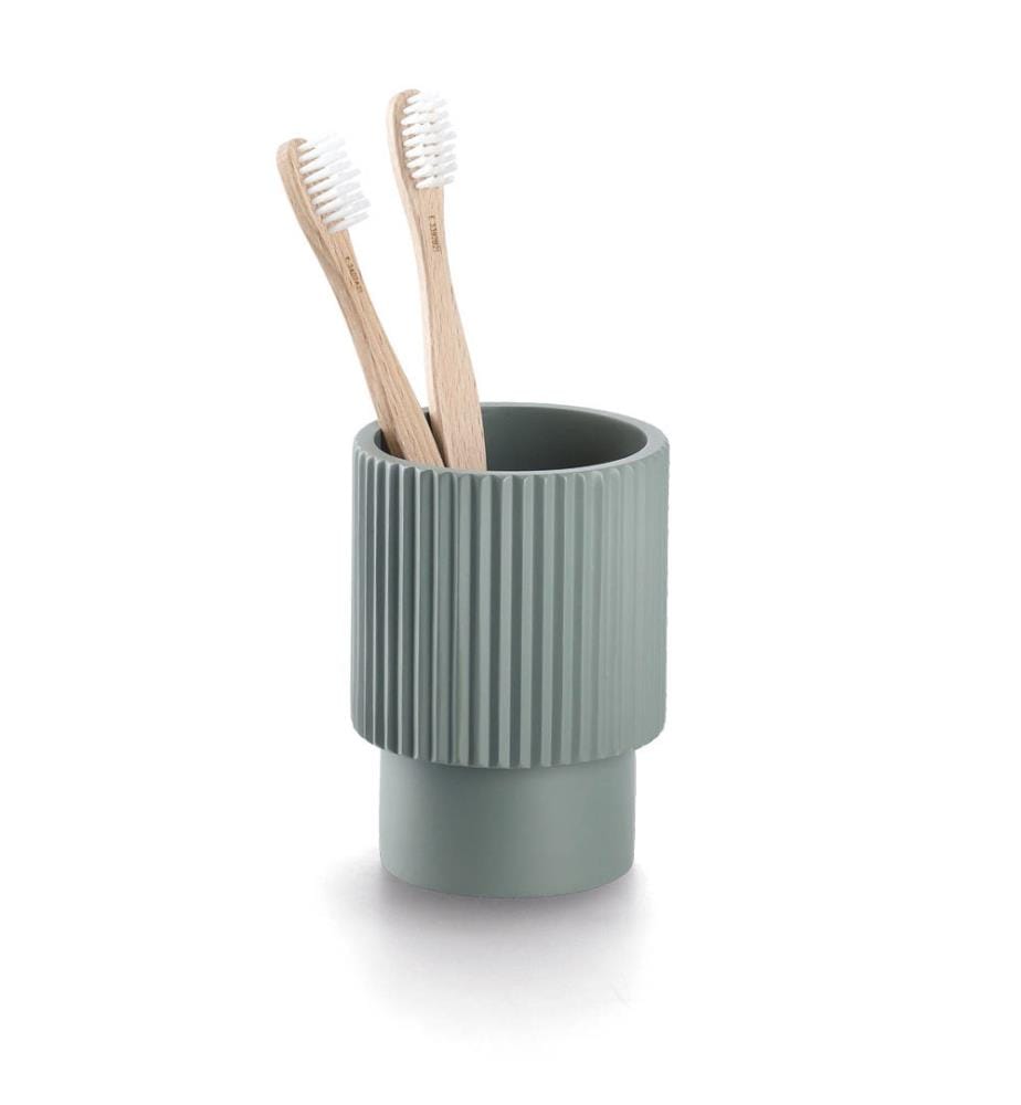 Zahnputzbecher Stripes, Polyresin - Salbei