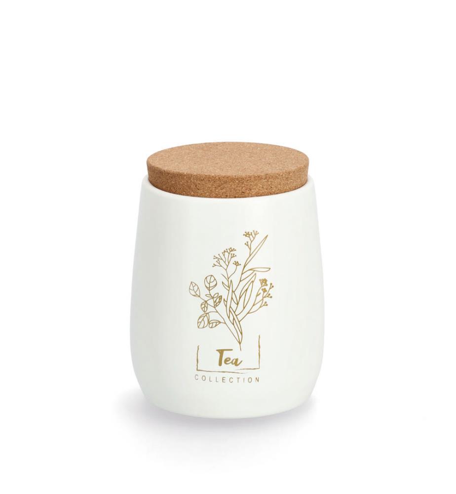 Vorratsdose mit Korkdeckel Tea, 750 ml, Metall - Weiss und Braun