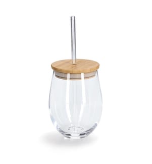Trinkglas M. Bambusdeckel Und Glasstroh - Transparent