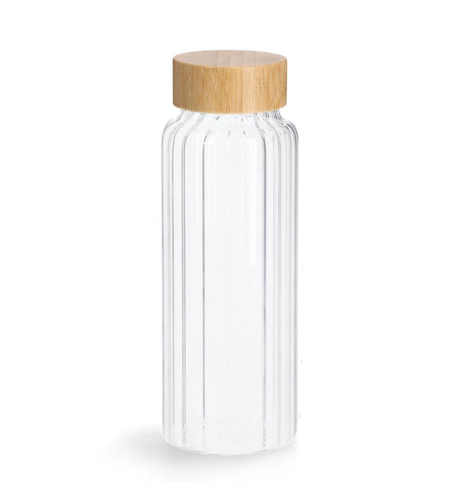 Glasflasche mit Bambusdeckel, 1000 ml - Durchsichtig und Braun