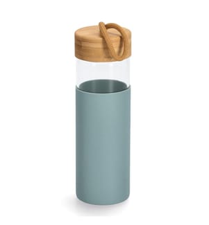Trinkflasche mit Bambusdeckel u. Silikonhülle - Salbei