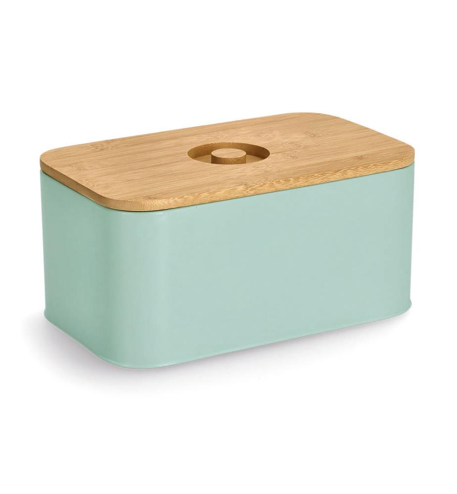 Brotkasten mit Bambusdeckel, Metall - Mint