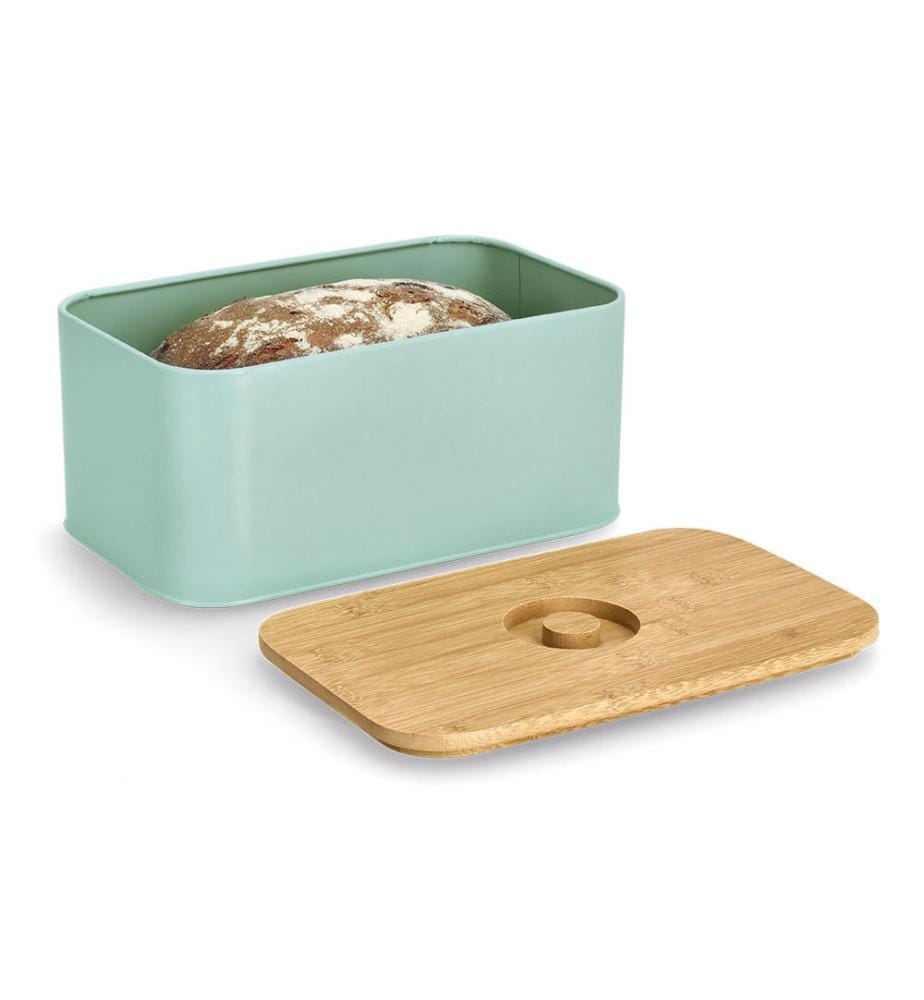 Brotkasten mit Bambusdeckel, Metall - Mint
