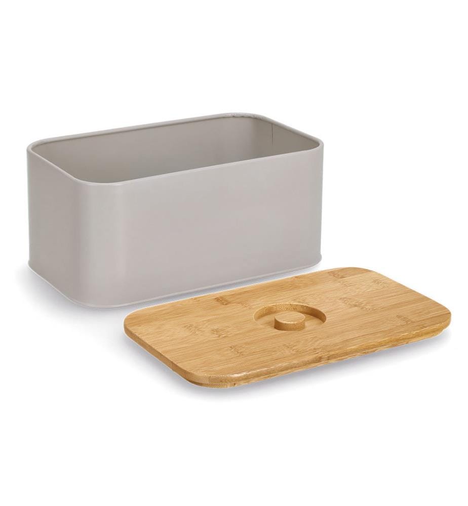 Brotkasten mit Bambusdeckel, Metall - Beige