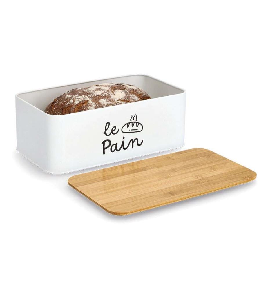 Brotkasten Le Pain aus Metall und Bambus - Weiss