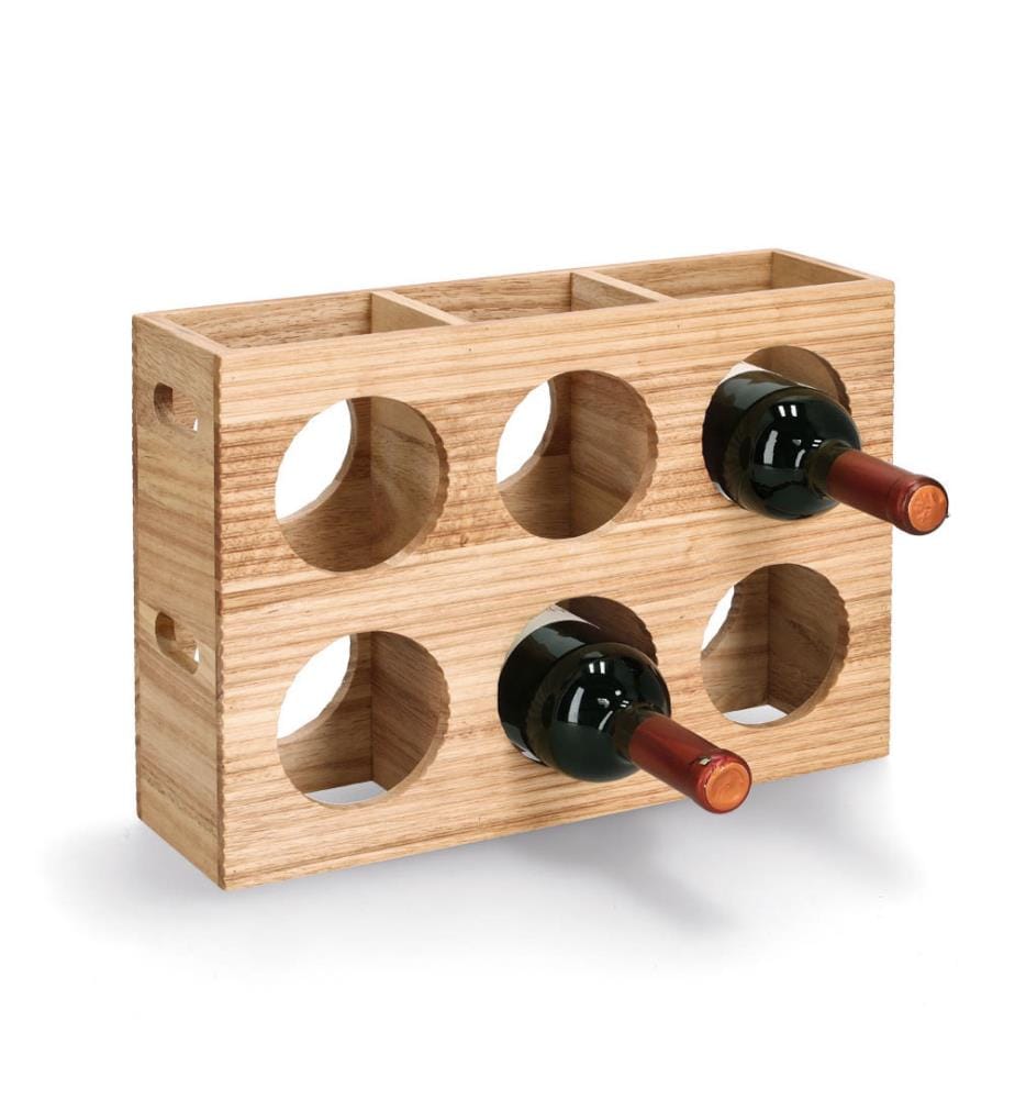 Weinregal Stripes, für 6 Flaschen, Gummibaum - Braun