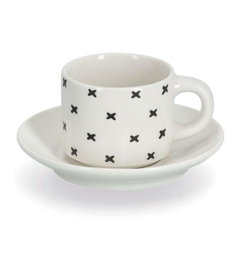 Espresso-Set, 8-teilig, Keramik - Schwarz und Weiss
