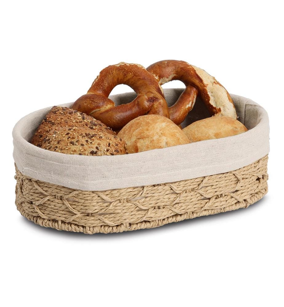 Brotkorb mit Beutel, Papiergeflecht/Baumwolle