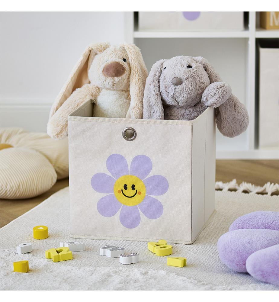 Aufbewahrungsbox "Happy Flower", Vlies, creme