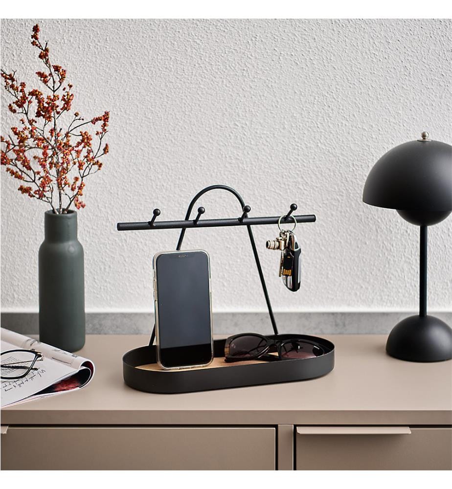 Ablage mit Haken, Metall/Kork, schwarz