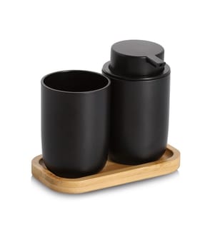 Bad-Accessoires-Set, 3-tlg., Kunststoff/Bambus,