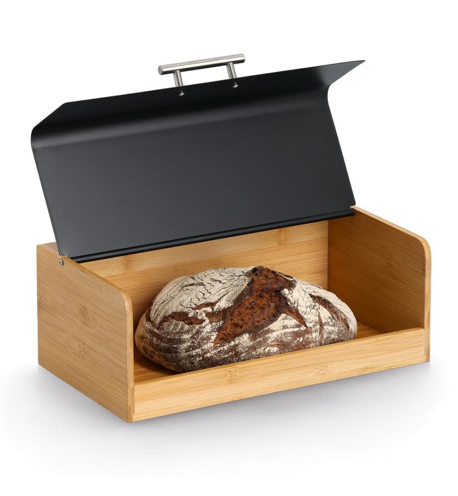 Brotkasten, Bambus/Metall/Edelstahl, schwarz