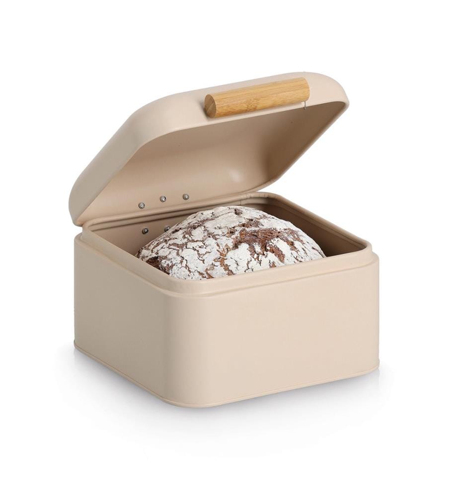 Brotkasten, Metall/Bambus, beige