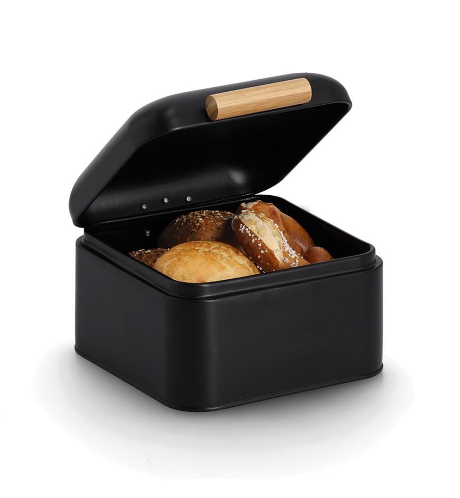 Brotkasten, Metall/Bambus, schwarz