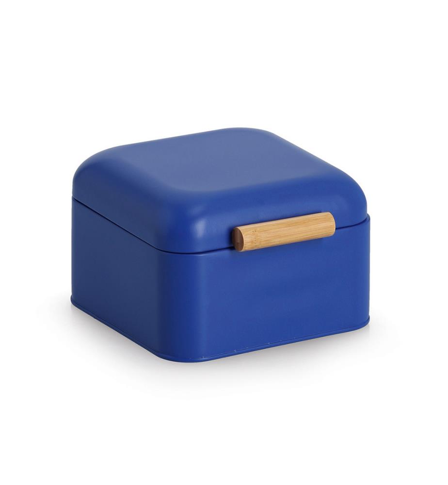 Brotkasten, Metall/Bambus, blau