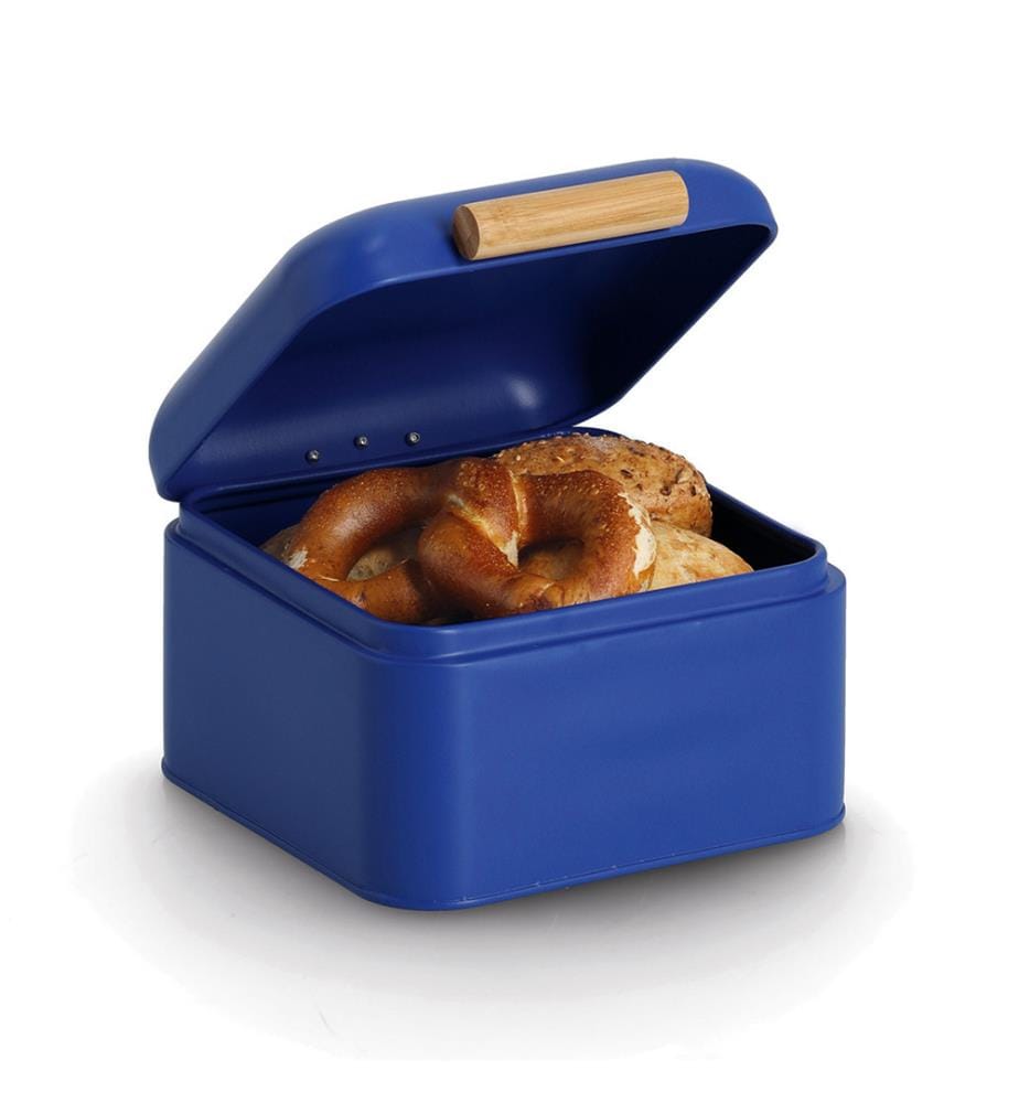Brotkasten, Metall/Bambus, blau