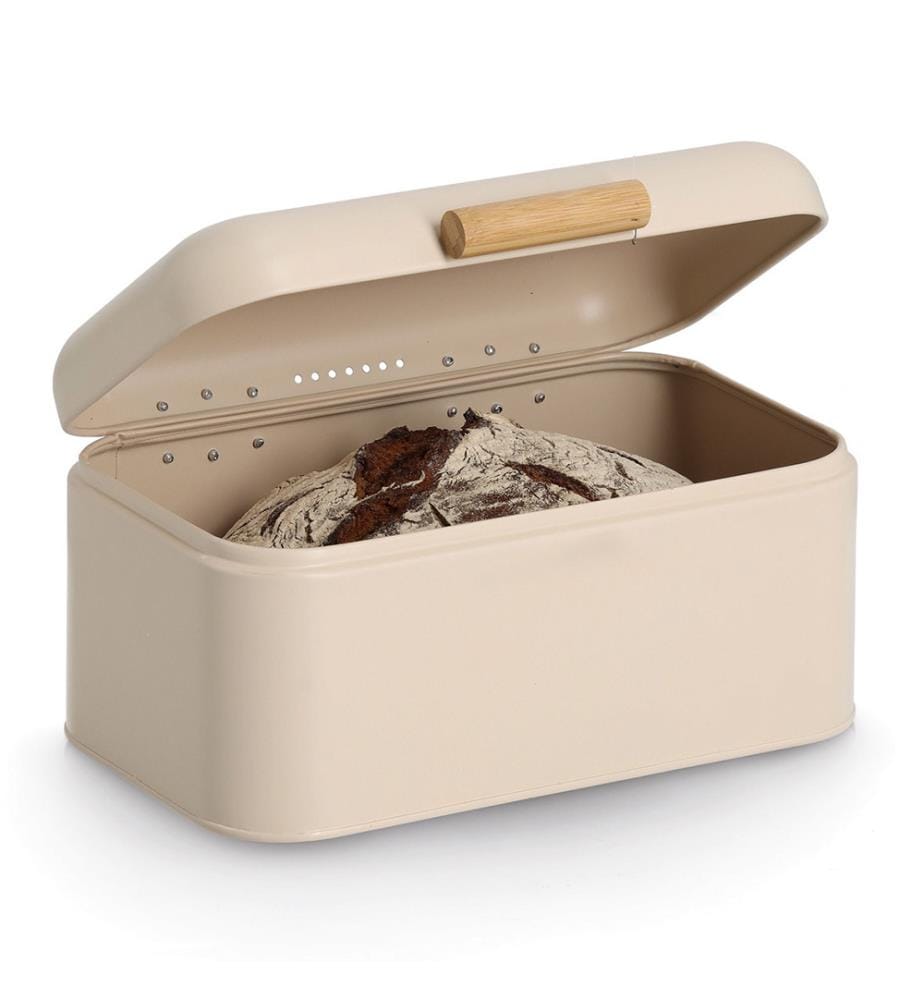 Brotkasten, Metall/Bambus, beige