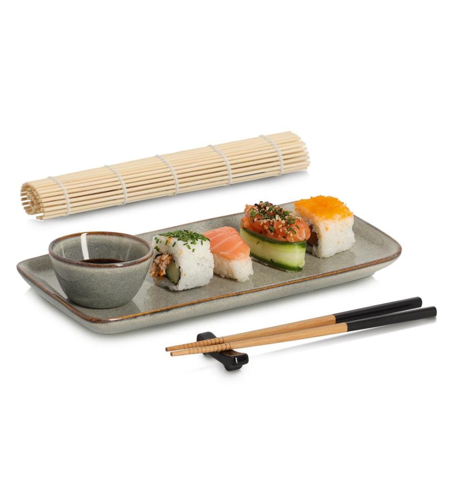 Sushi-Set, 5-tlg., Steingut/Bambus