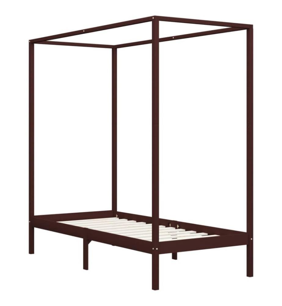 Himmelbett-Gestell Dunkelbraun Massivholz Kiefer 90 x 200 cm