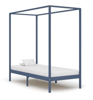 Himmelbett-Gestell Grau Massivholz Kiefer 90 x 200 cm