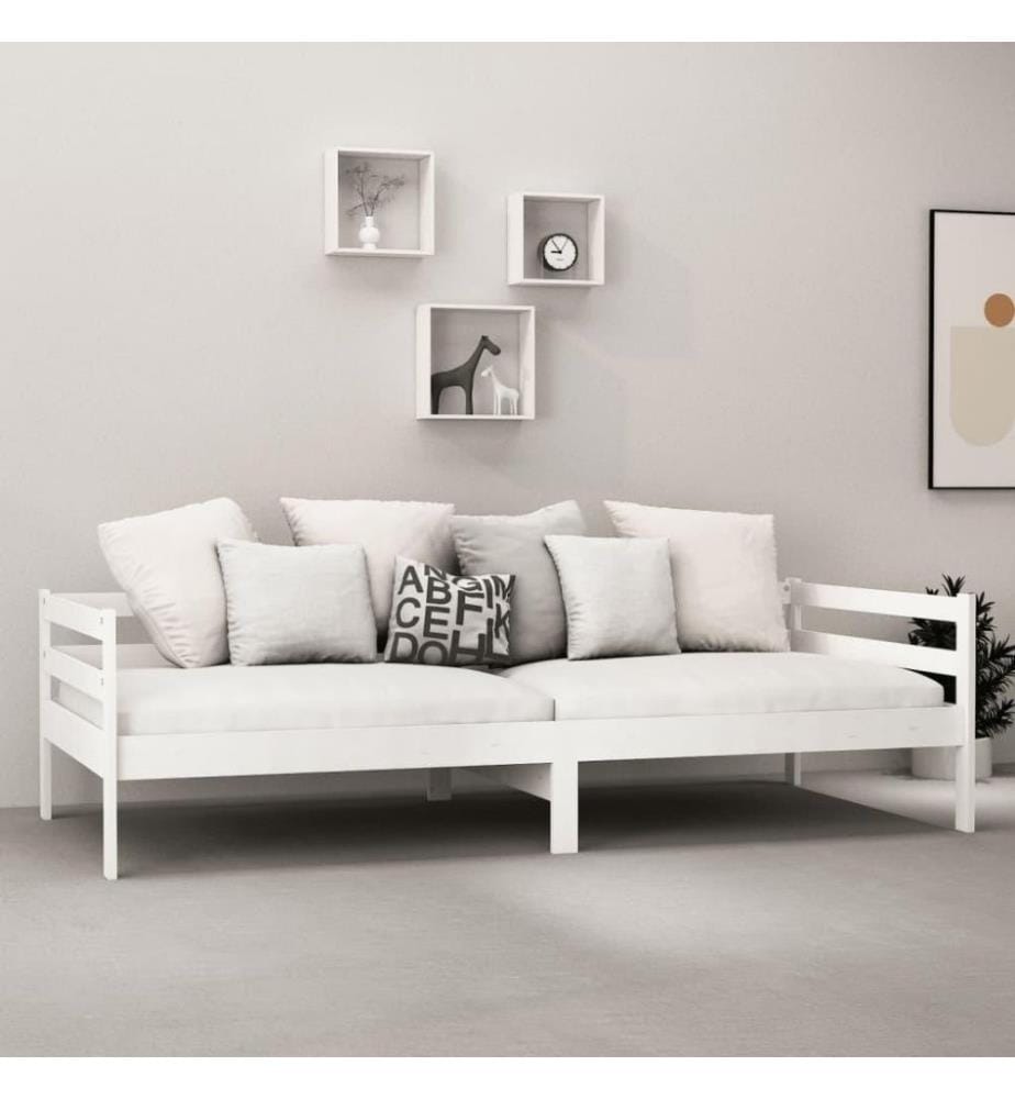 Lit de repos avec matelas 90x200 cm Blanc Bois de pin massif