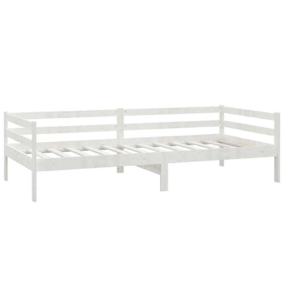 Lit de repos avec matelas 90x200 cm Blanc Bois de pin massif