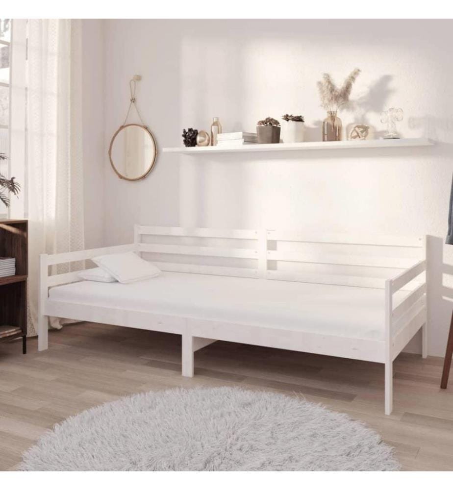 Tagesbett mit Matratze 90x200 cm Weiss Kiefer Massivholz