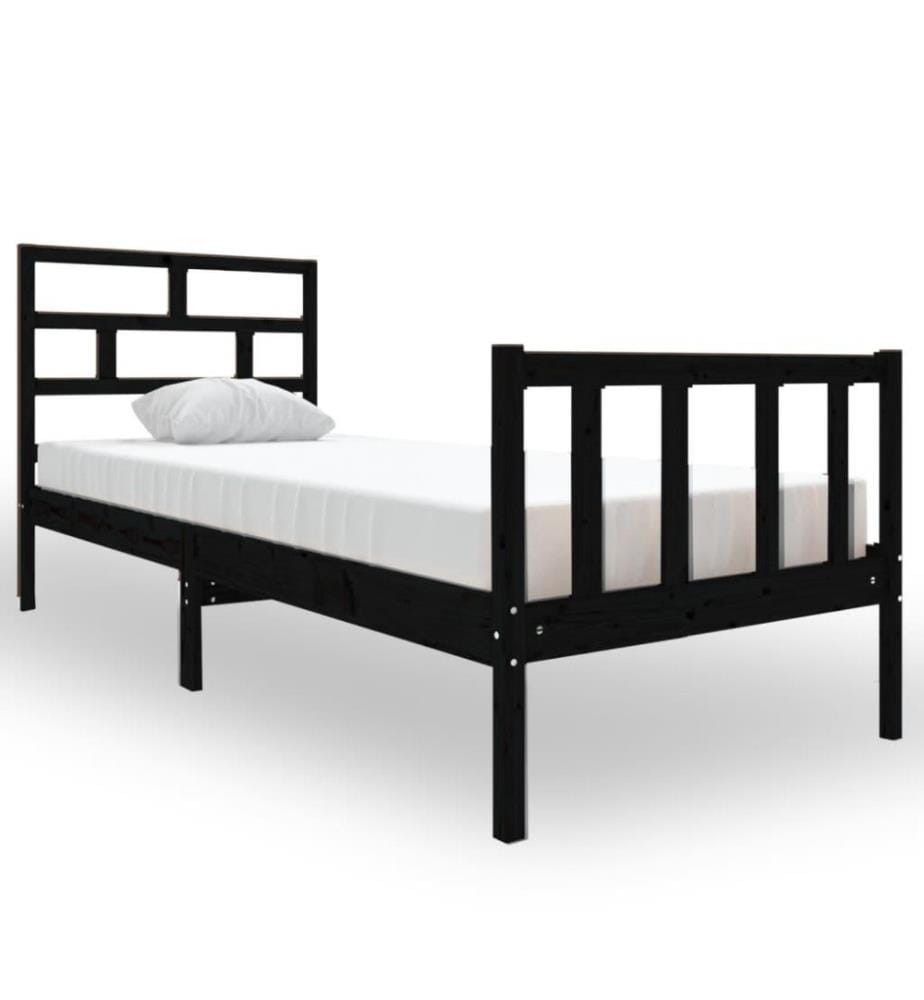 Cadre de lit Noir Bois de pin massif 75x190 cm Petit simple