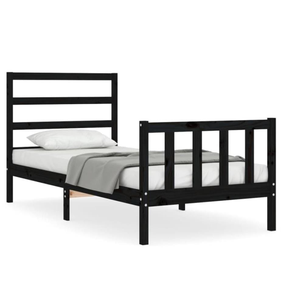 Massivholzbett mit Kopfteil Schwarz 2FT6 Small Single