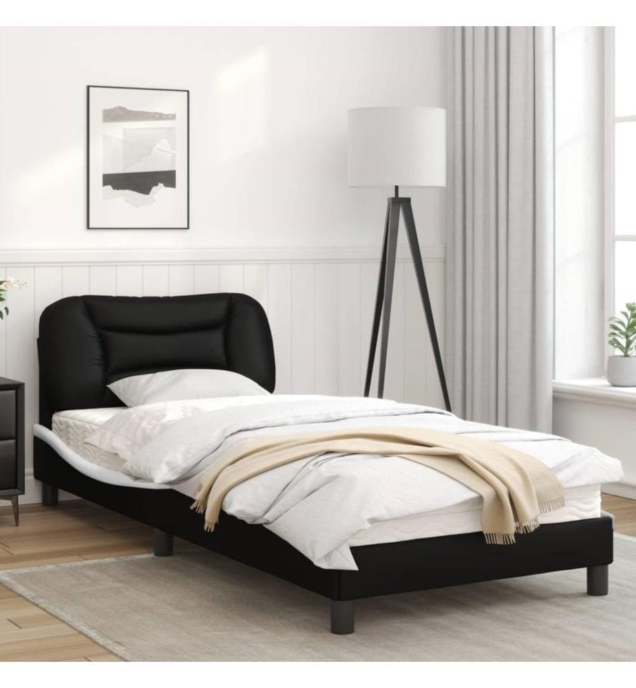 Cadre de lit avec tête de lit noir et blanc 90x200cm similicuir