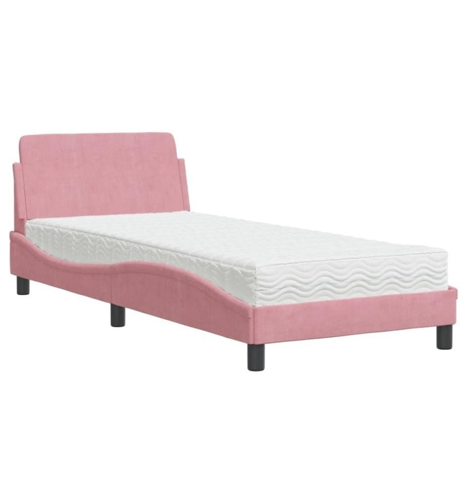 Bett mit Matratze Rosa 90x190 cm Samt