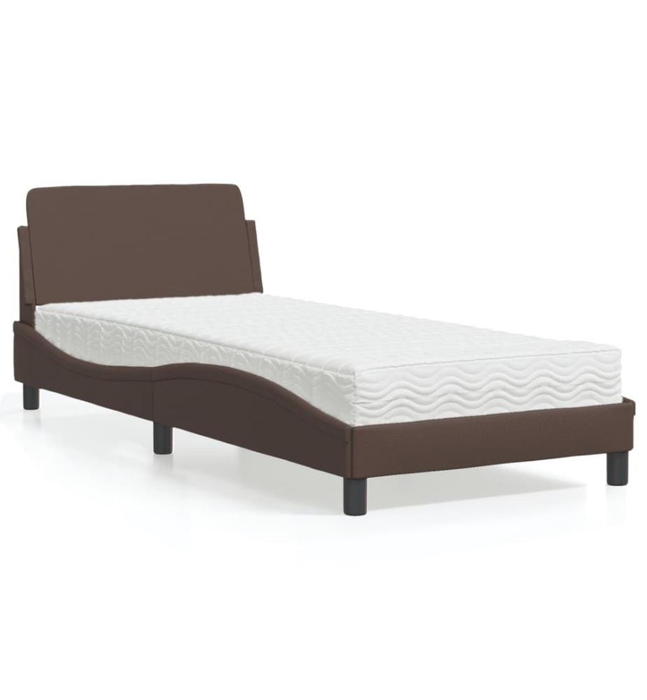 Bett mit Matratze Braun 90x200 cm Kunstleder