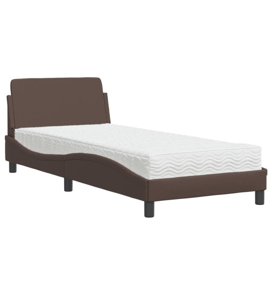 Bett mit Matratze Braun 90x200 cm Kunstleder