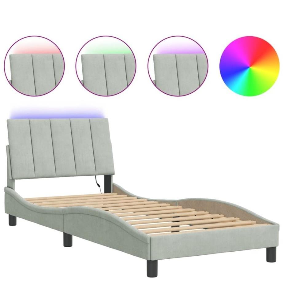 Bettgestell mit LED-Leuchten Hellgrau 80x200 cm Samt