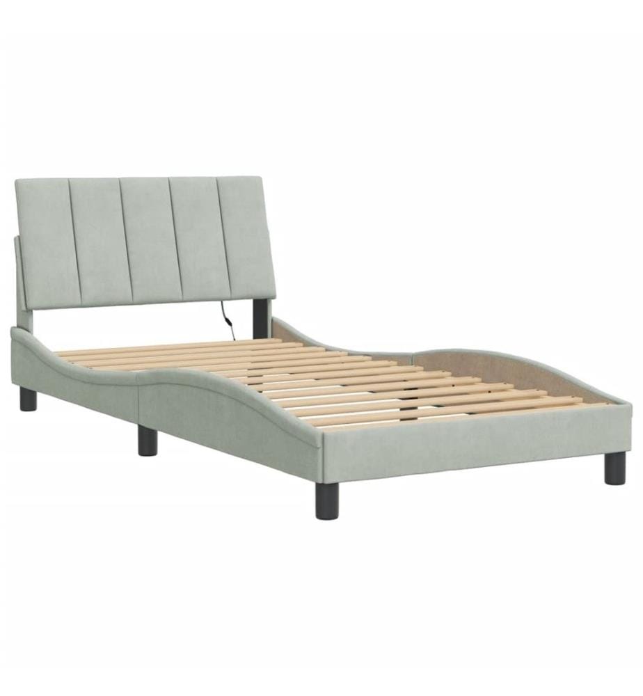 Bettgestell mit LED-Leuchten Hellgrau 100x200 cm Samt