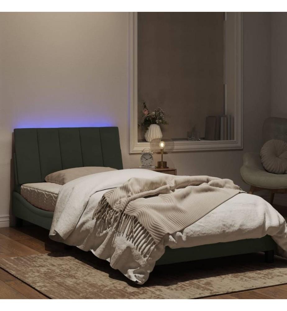 Bettgestell mit LED-Leuchten Hellgrau 100x200 cm Samt