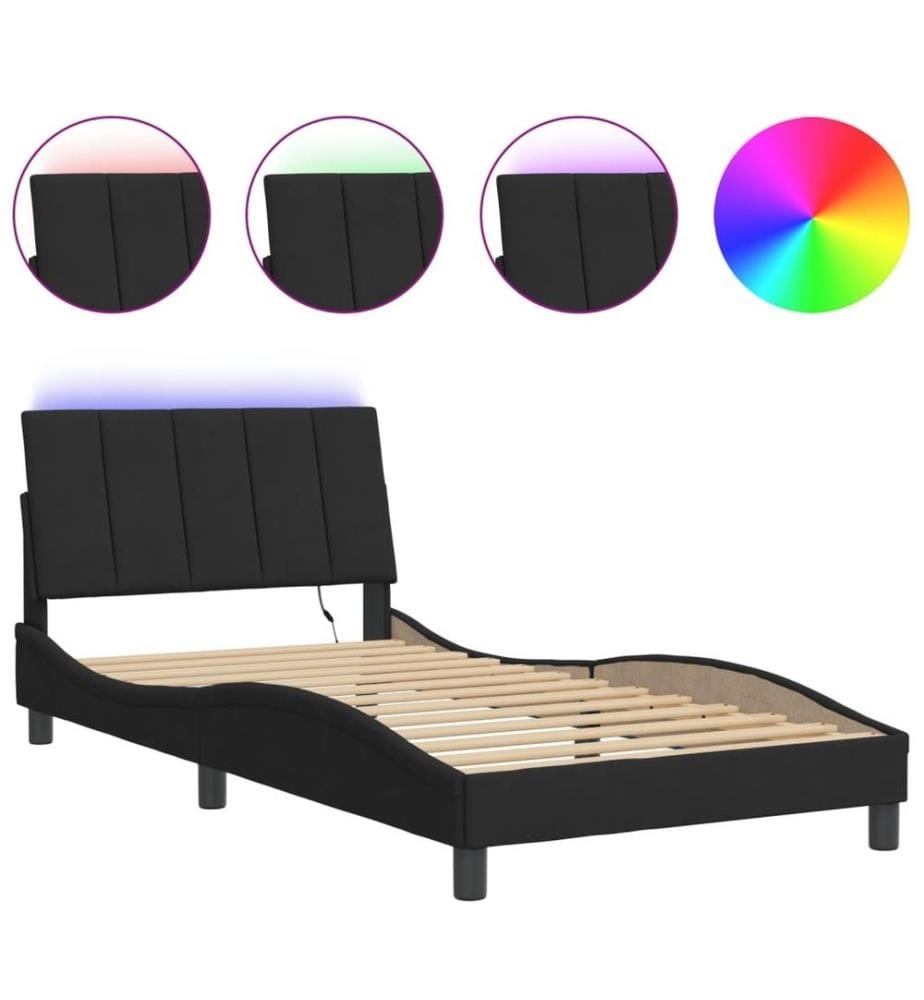 Bettgestell mit LED-Leuchten Schwarz 100x200 cm Samt