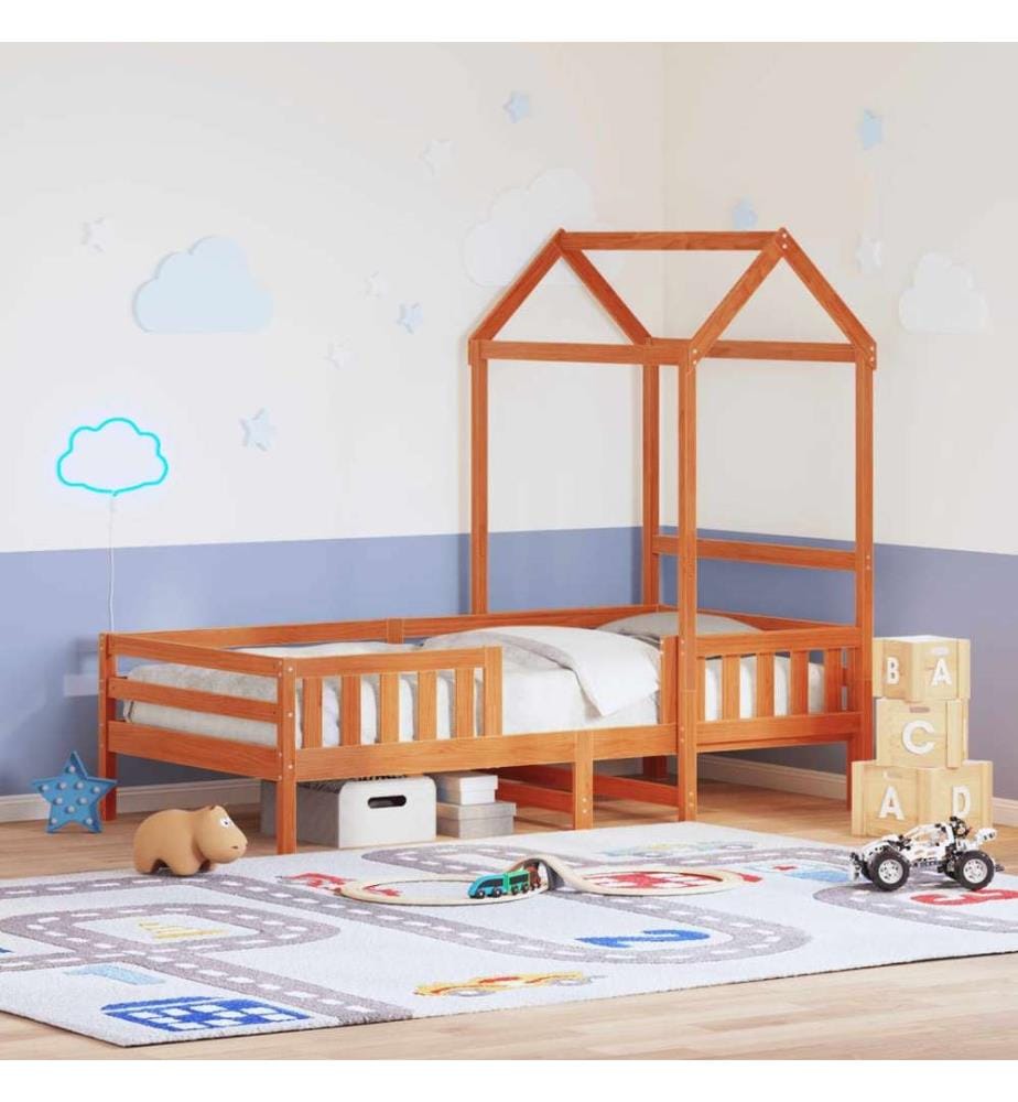 Cadre de lit avec toit cire marron 75x190 cm bois massif de pin