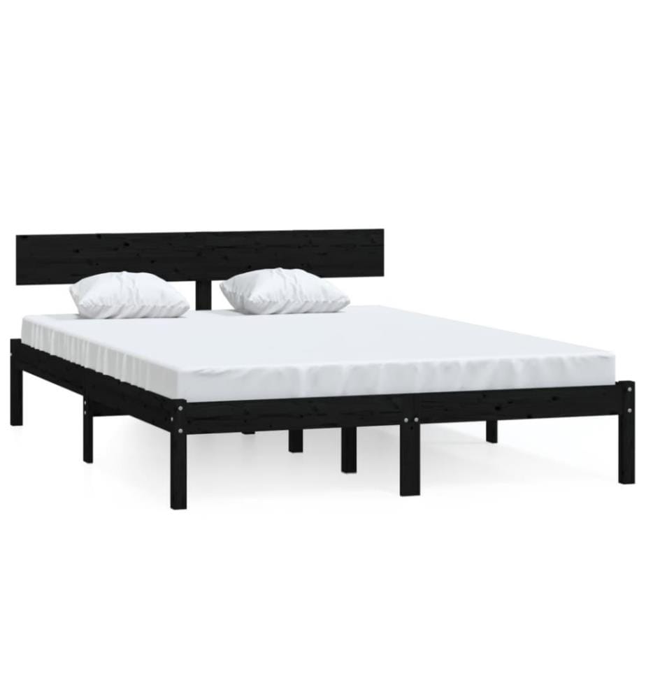 Cadre de lit Noir Bois de pin massif 135x190 cm UK double