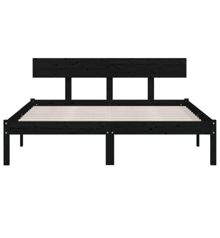 Cadre de lit Noir Bois de pin massif 135x190 cm UK double