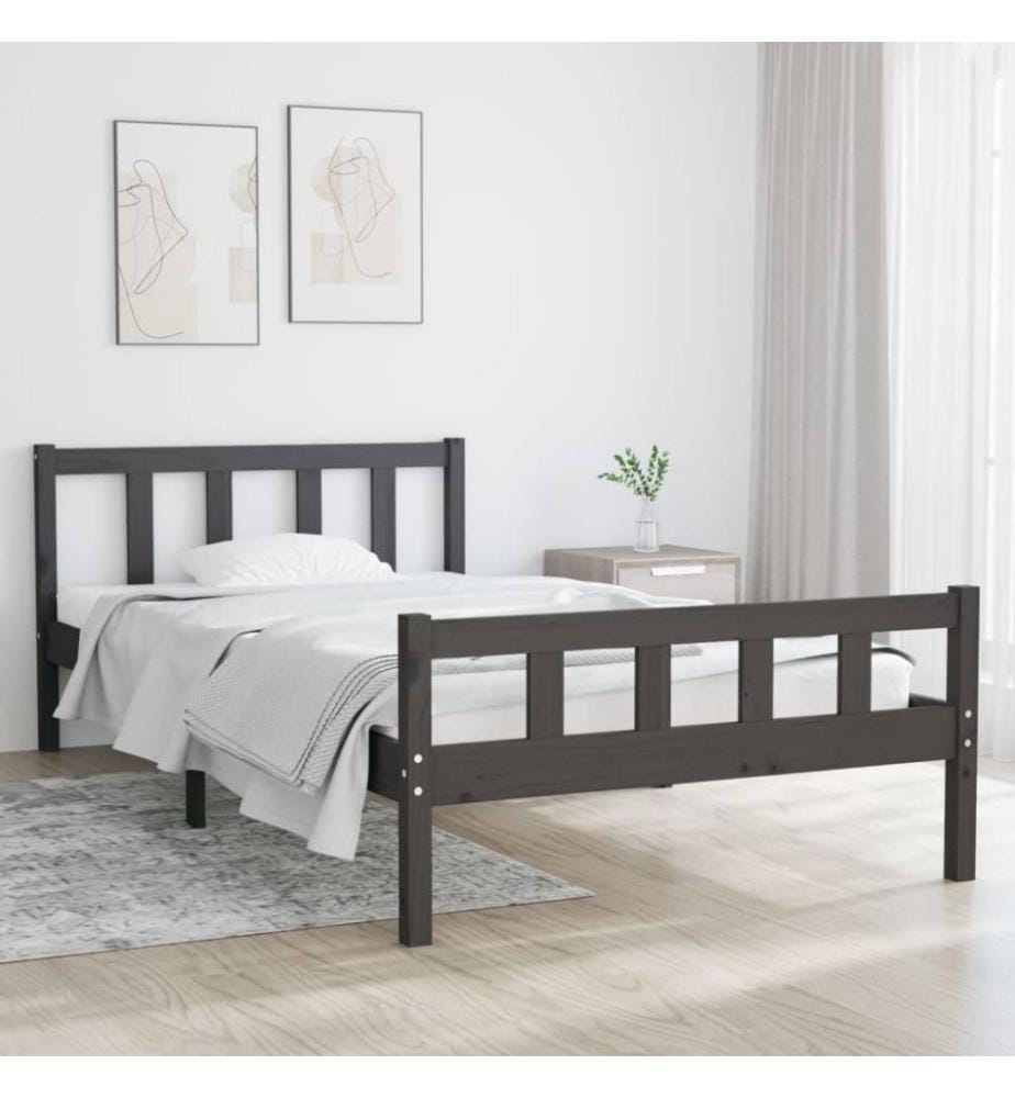 Cadre de lit Gris Bois massif 100x200 cm