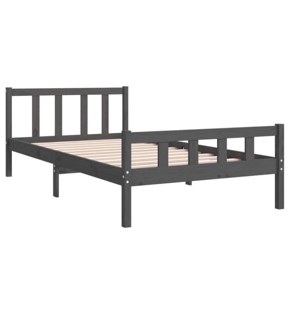 Cadre de lit Gris Bois massif 100x200 cm