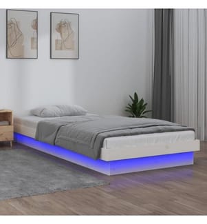 Massivholzbett mit LEDs Weiss 90x200 cm