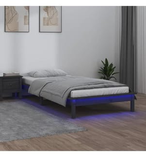 Massivholzbett mit LEDs Grau 90x200 cm