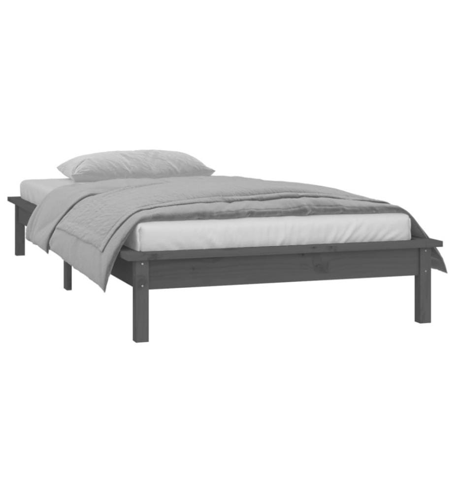 Massivholzbett mit LEDs Grau 90x200 cm