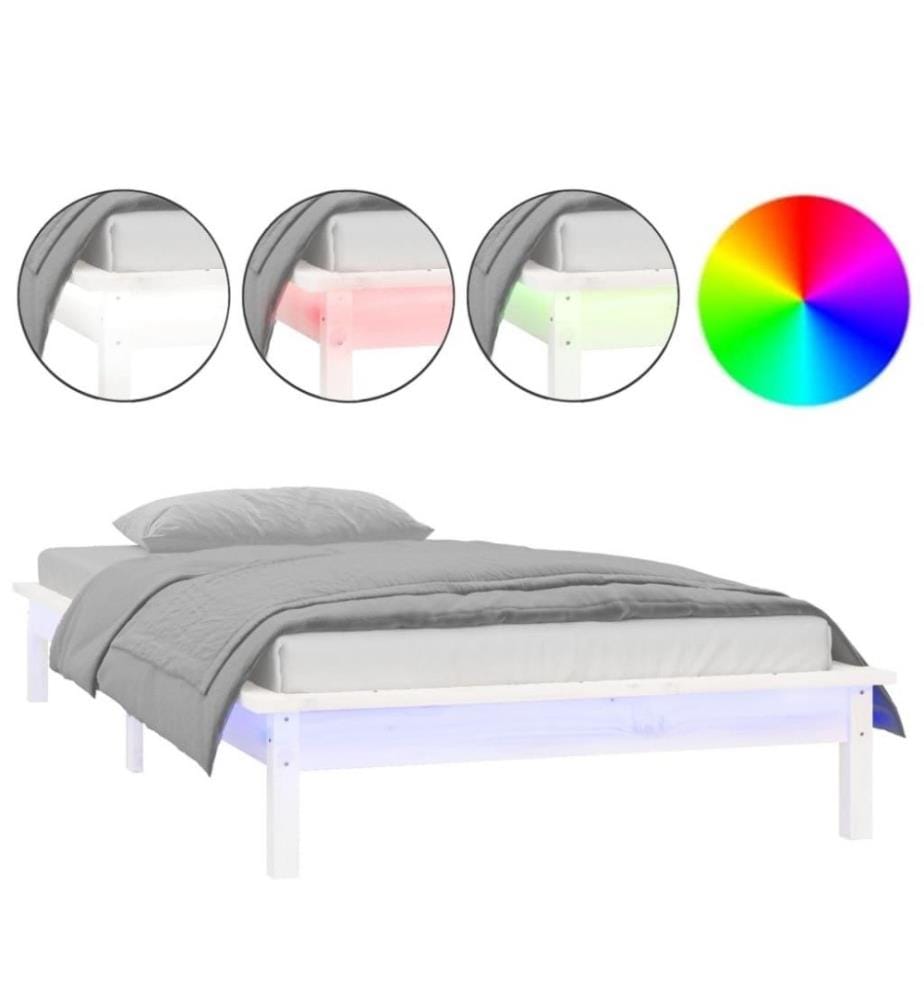 Massivholzbett mit LEDs Weiss 100x200 cm
