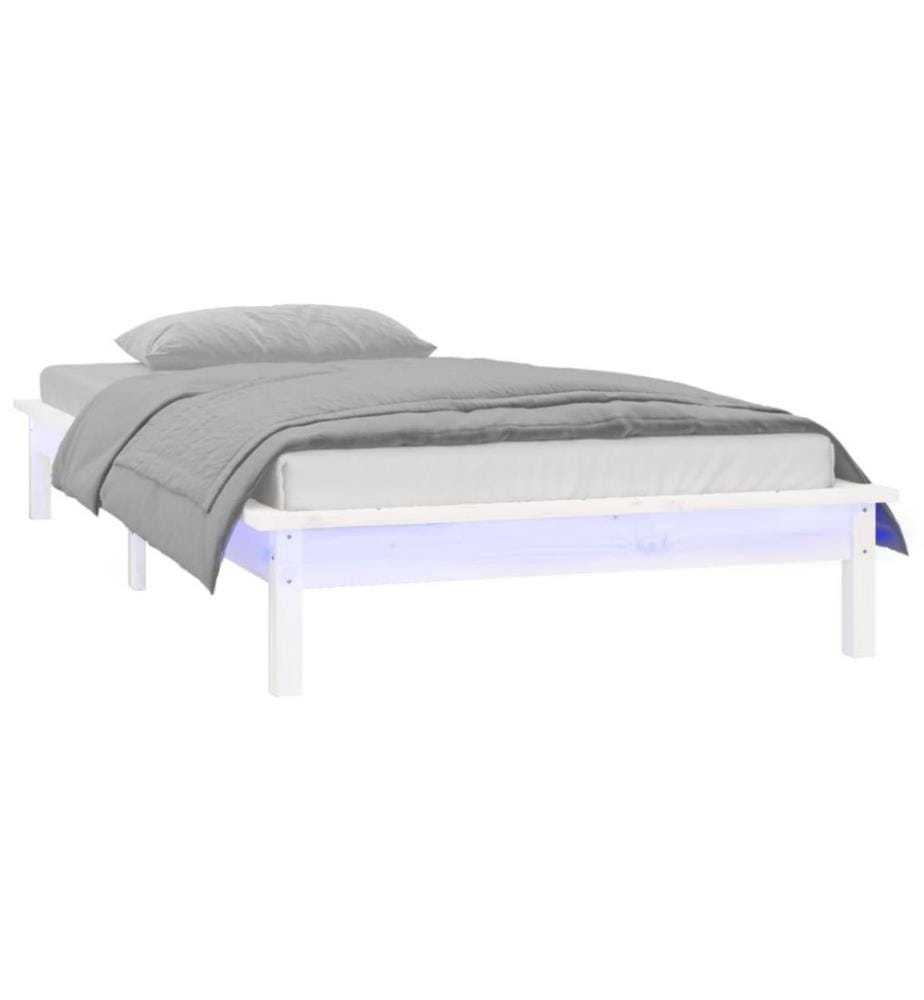Massivholzbett mit LEDs Weiss 100x200 cm